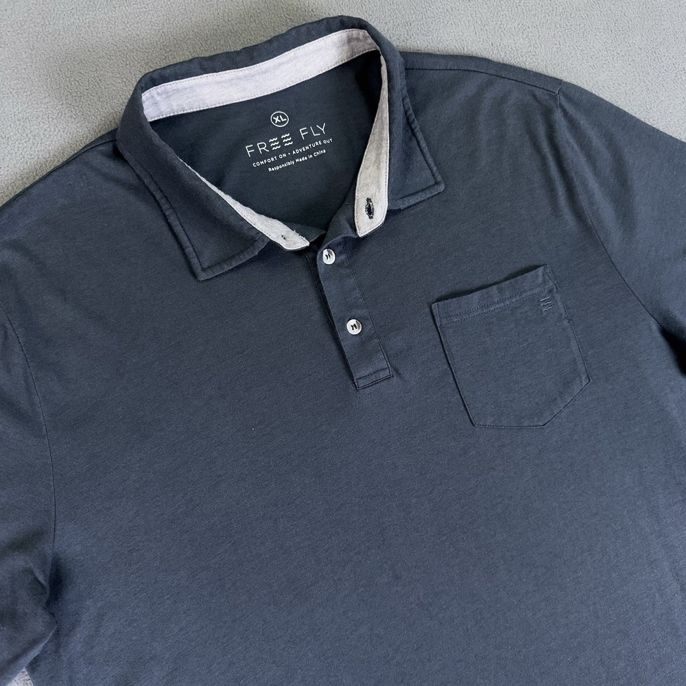 Free Fly Polo Shirt Mens XL Blue Grey Bamboo Flex Outdoor Minimalist UPF Pocket